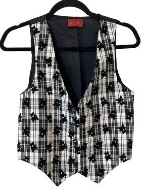 Nutcracker Vest Large Button Front Plaid Teddy Black White Dark Academia Preppy